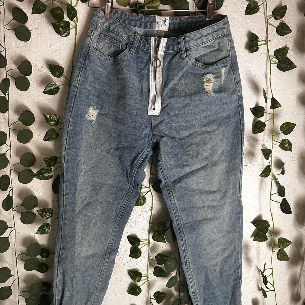 •White Zipper Princess Polly Jeans